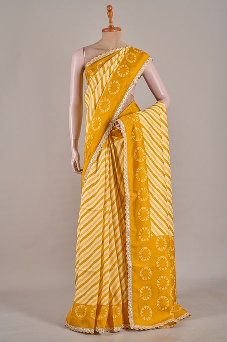 Lehrayia- dupion light beige golden yellow vanila yellow saree with blouse
