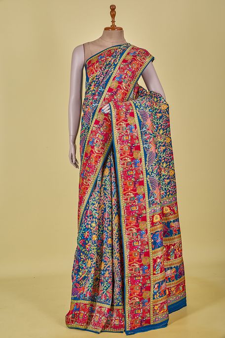 dupion light navy blue saree with blouse