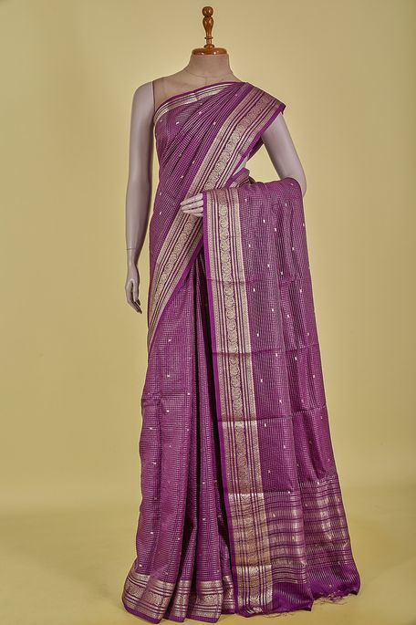 dupion dark violet purple saree with blouse
