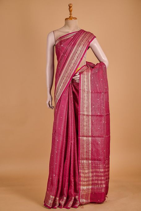 dupion dark magenta pink saree with blouse