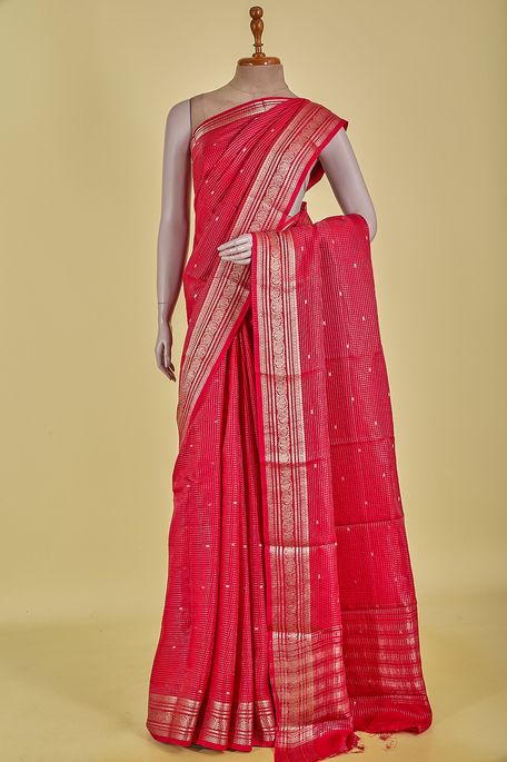 dupion blood red saree with blouse