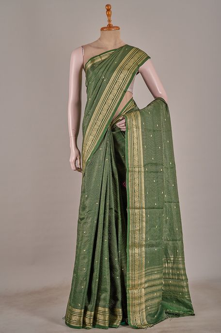 dupion dark olive green saree with blouse