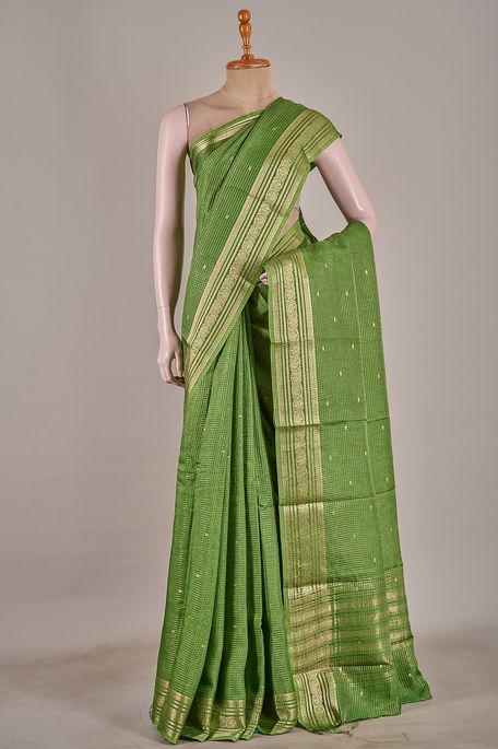 dupion olive green saree with blouse