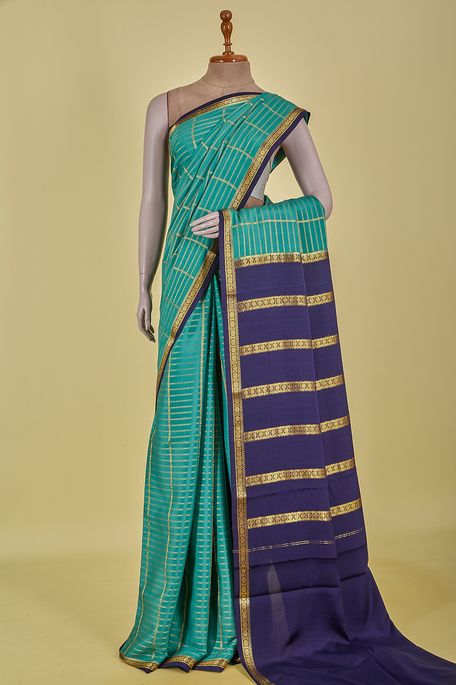 Mysore crepe pistachio green saree with blouse