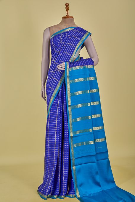 Mysore crepe dark marine blue saree with blouse