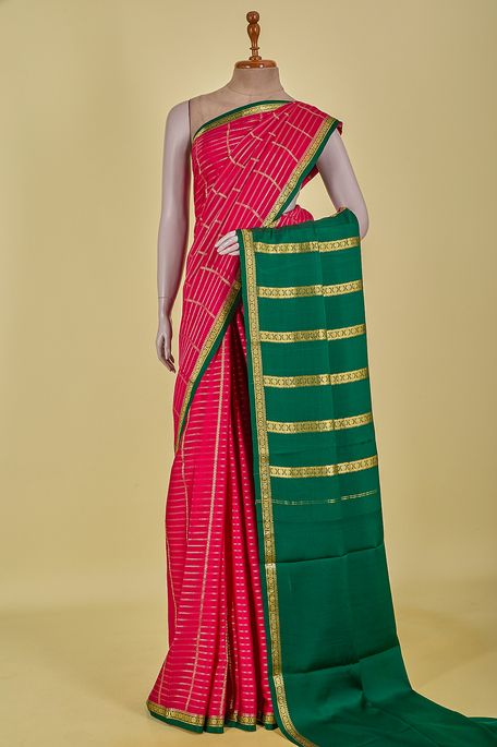 Mysore crepe fuschia pink saree with blouse