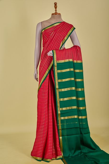 Mysore crepe blood red saree with blouse