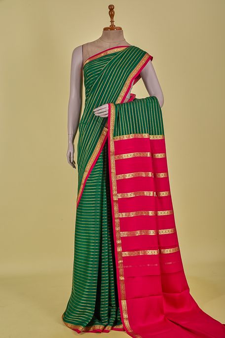 Mysore crepe dark olive green saree with blouse