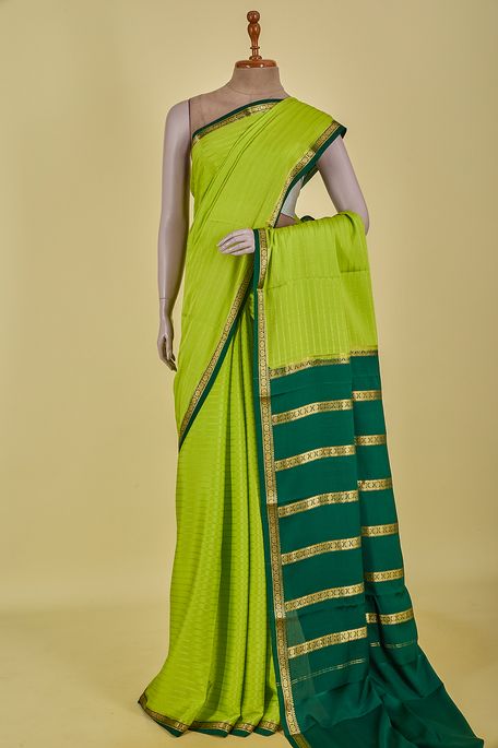 Mysore crepe dark raw apple green saree with blouse
