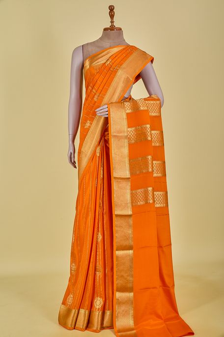 Mysore crepe saffron orange saree with blouse
