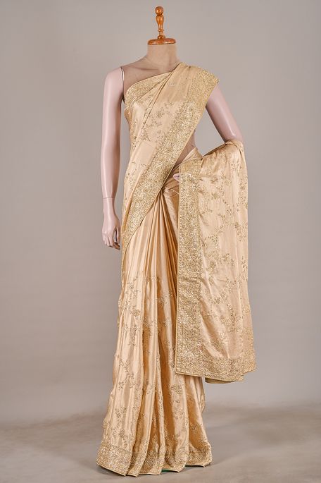 satin natural beige tussar saree with blouse