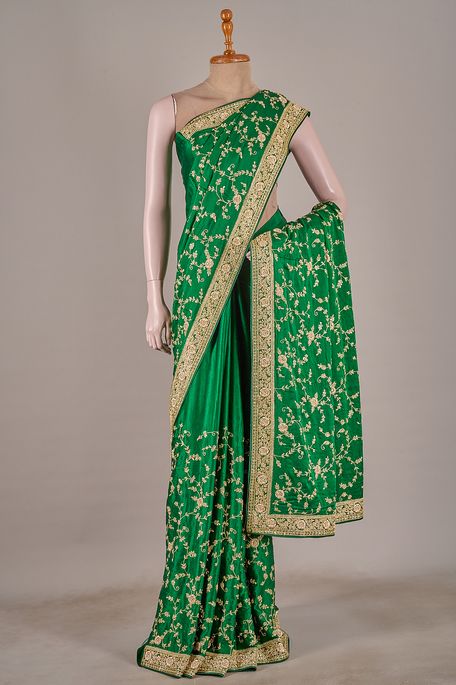 satin bottle green saree with blouse