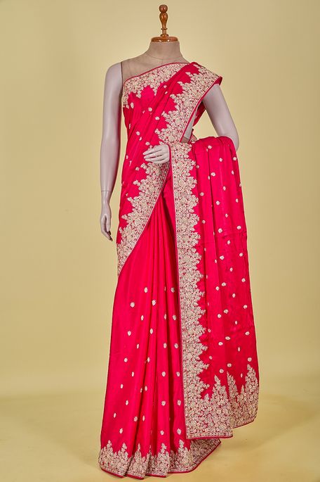 satin fuschia pink saree with blouse
