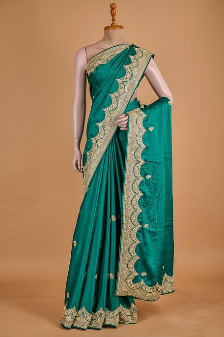 satin dark persian sea green saree with blouse