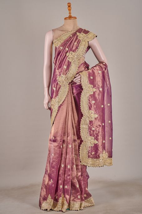 organza tissue dark violet purple saree with blouse