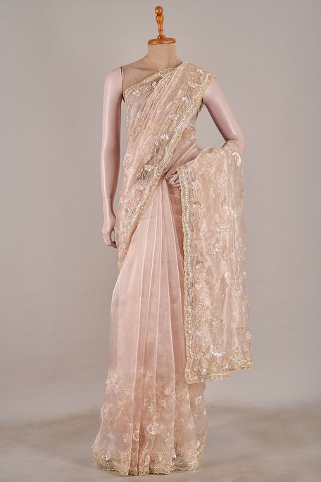 organza tissue natural beige tussar saree with blouse