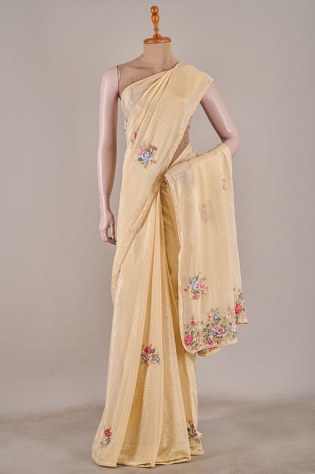 crepe light vanila yellow saree with blouse