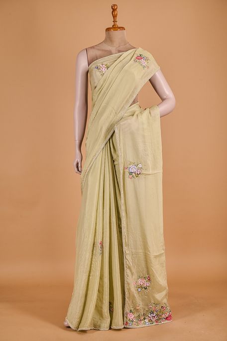 crepe blush fern green saree with blouse