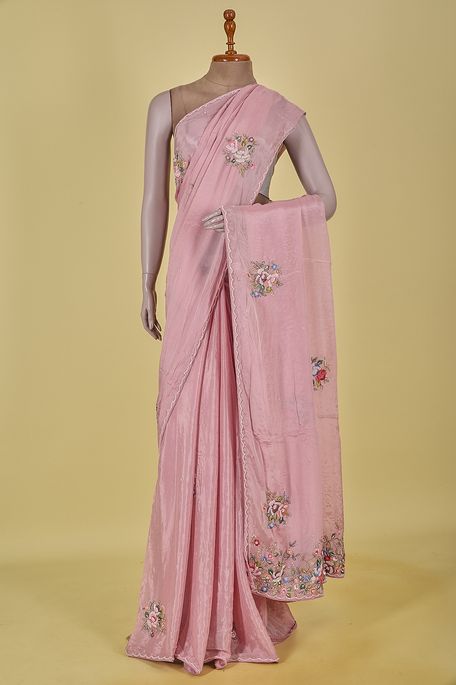 crepe light old rose pink saree with blouse