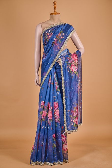 organza light navy blue saree with blouse