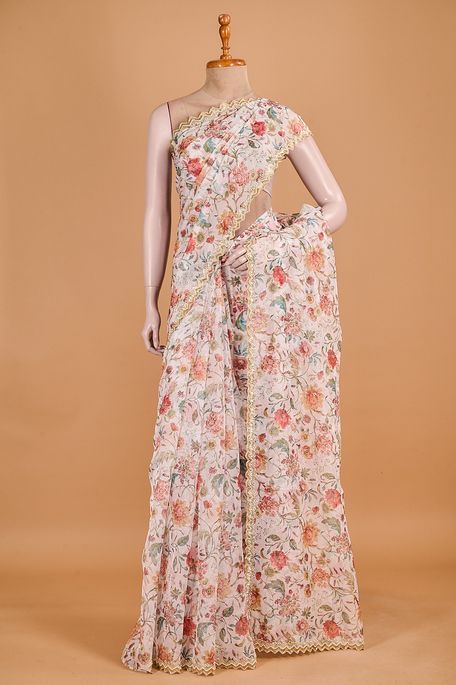 organza light beige saree with blouse