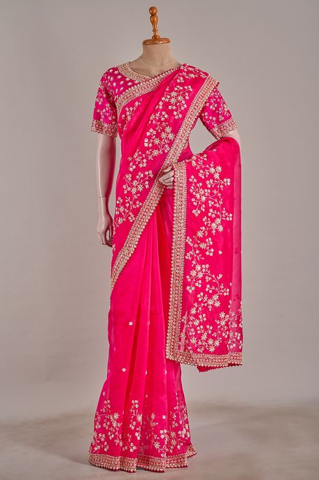 organza fuschia pink saree with blouse