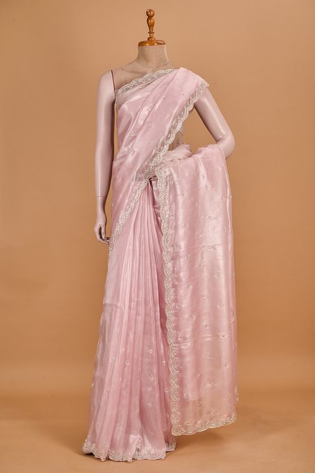 organza tissue light old rose pink saree with blouse