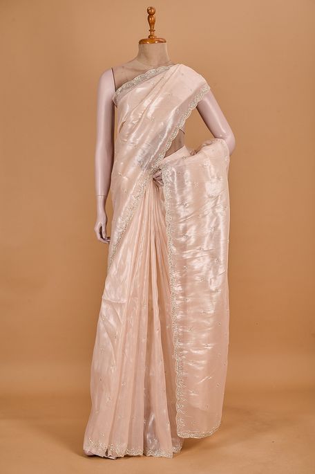 organza tissue light peach pink saree with blouse