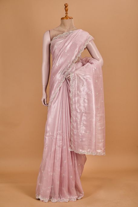 organza tissue old rose pink saree with blouse
