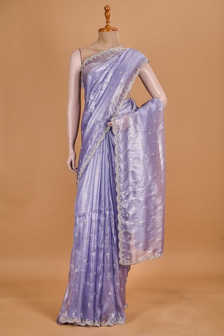organza tissue lilac blue saree with blouse