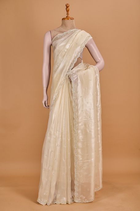 organza tissue light beige saree with blouse