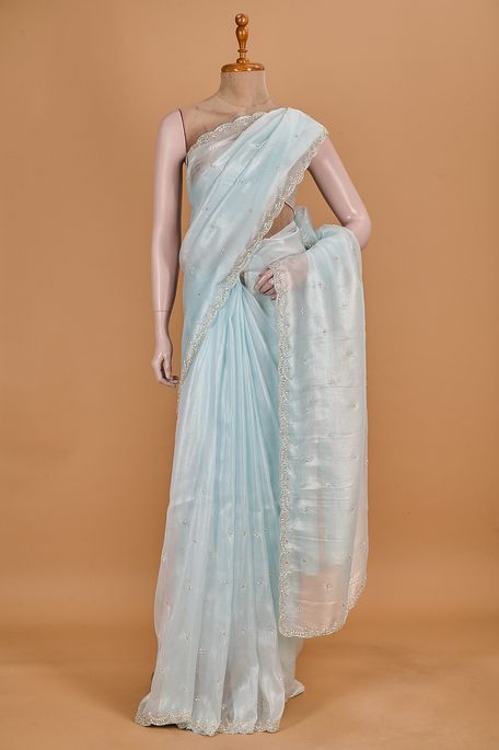 organza tissue sea green dew saree with blouse