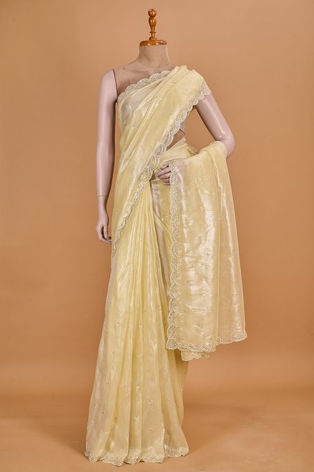 organza tissue blush lemon yellow saree with blouse