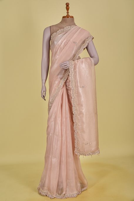 organza tissue peach saree with blouse