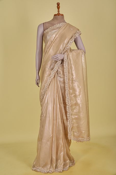 organza tissue natural beige tussar saree with blouse