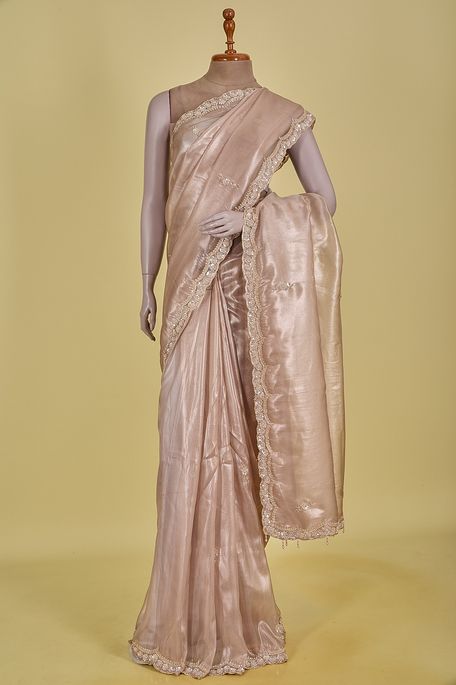 organza tissue natural beige tussar saree with blouse