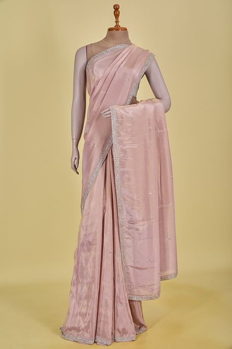 dupion tissue old rose pink saree with blouse