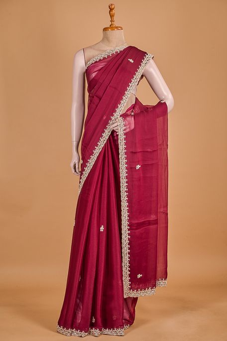 glass tissue burgundy wine saree with blouse