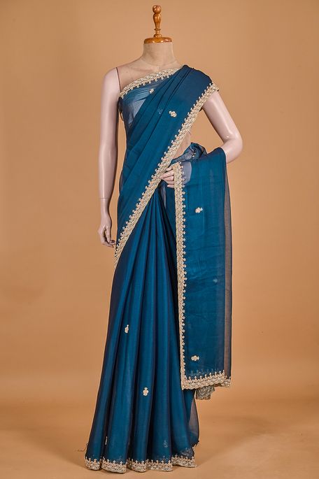 glass tissue german blue saree with blouse