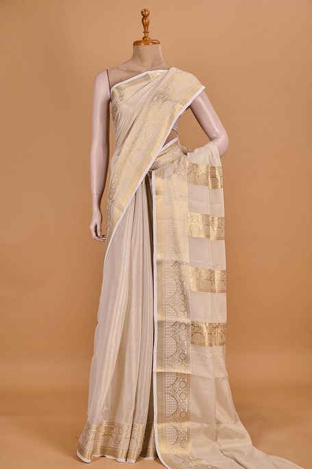 Mysore crepe tissue light beige saree with blouse