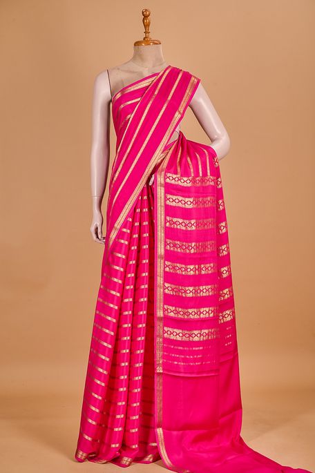 Mysore crepe fuschia pink saree with blouse