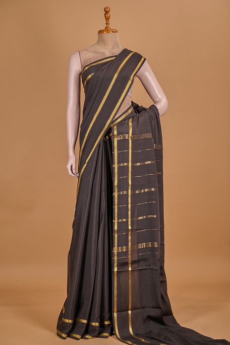 Mysore crepe black saree with blouse