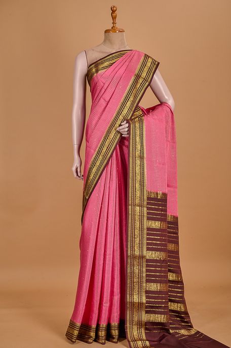 Mysore crepe old rose pink saree with blouse
