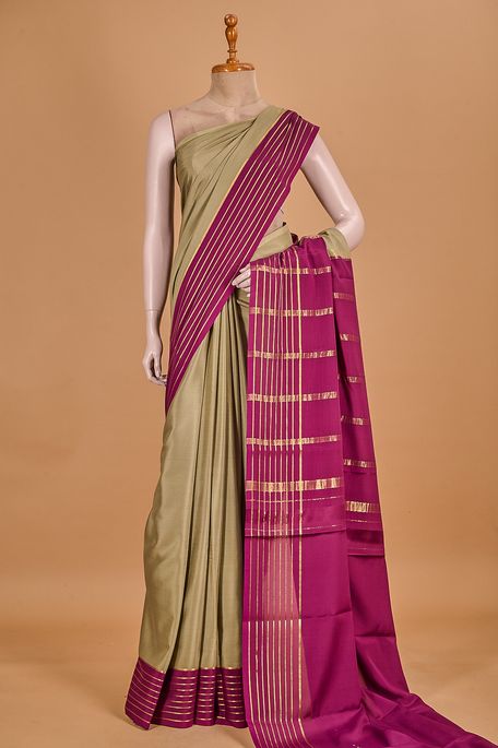 Mysore crepe earth olive green saree with blouse