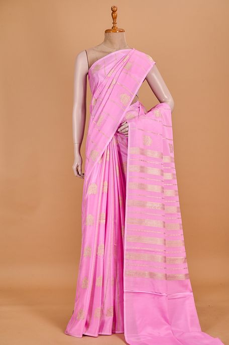Mysore crepe fuschia pink saree with blouse