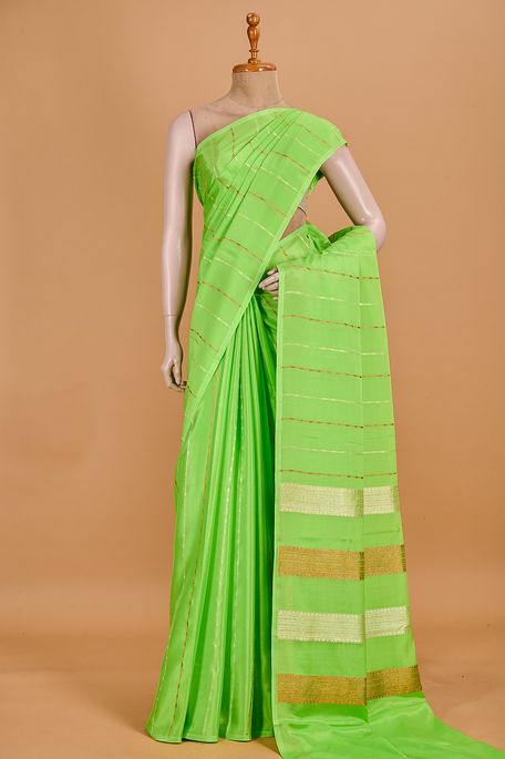 Mysore crepe fig green saree with blouse