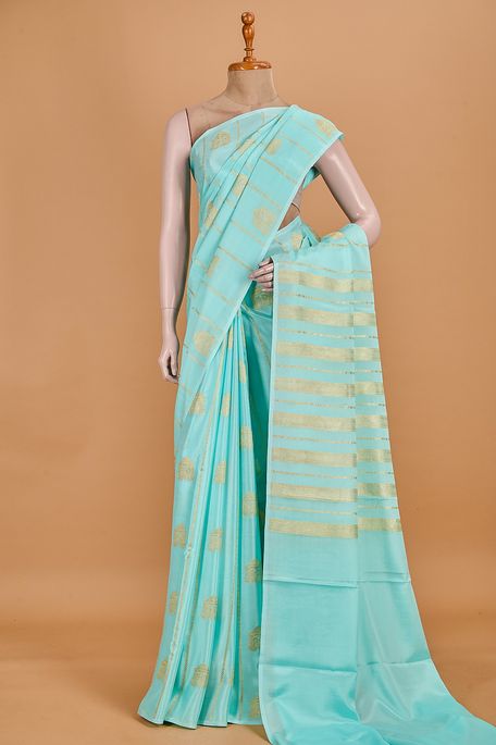 Mysore crepe light aqua blue saree with blouse