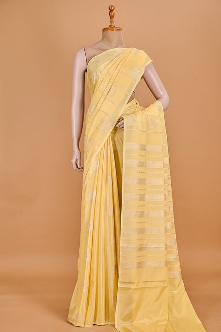 Mysore crepe baby yellow saree with blouse