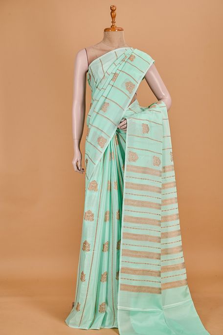 Mysore crepe light persian sea green saree with blouse