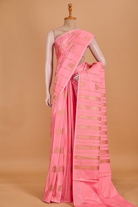 Mysore crepe persian rose pink saree with blouse